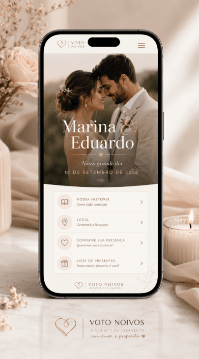 Site de casamento da Voto Noivos no celular